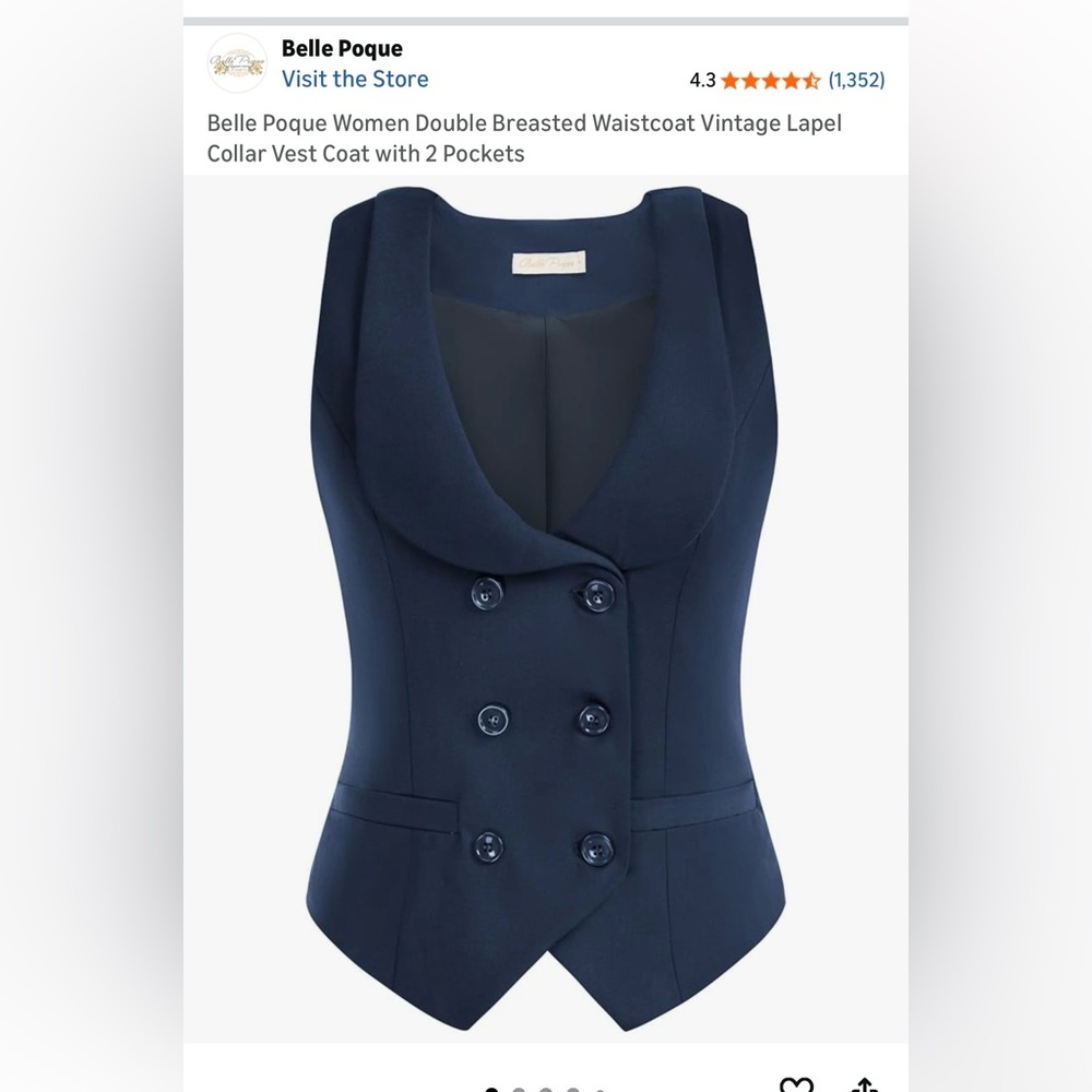 Belle Poque Women's Navy Double Breasted Vest